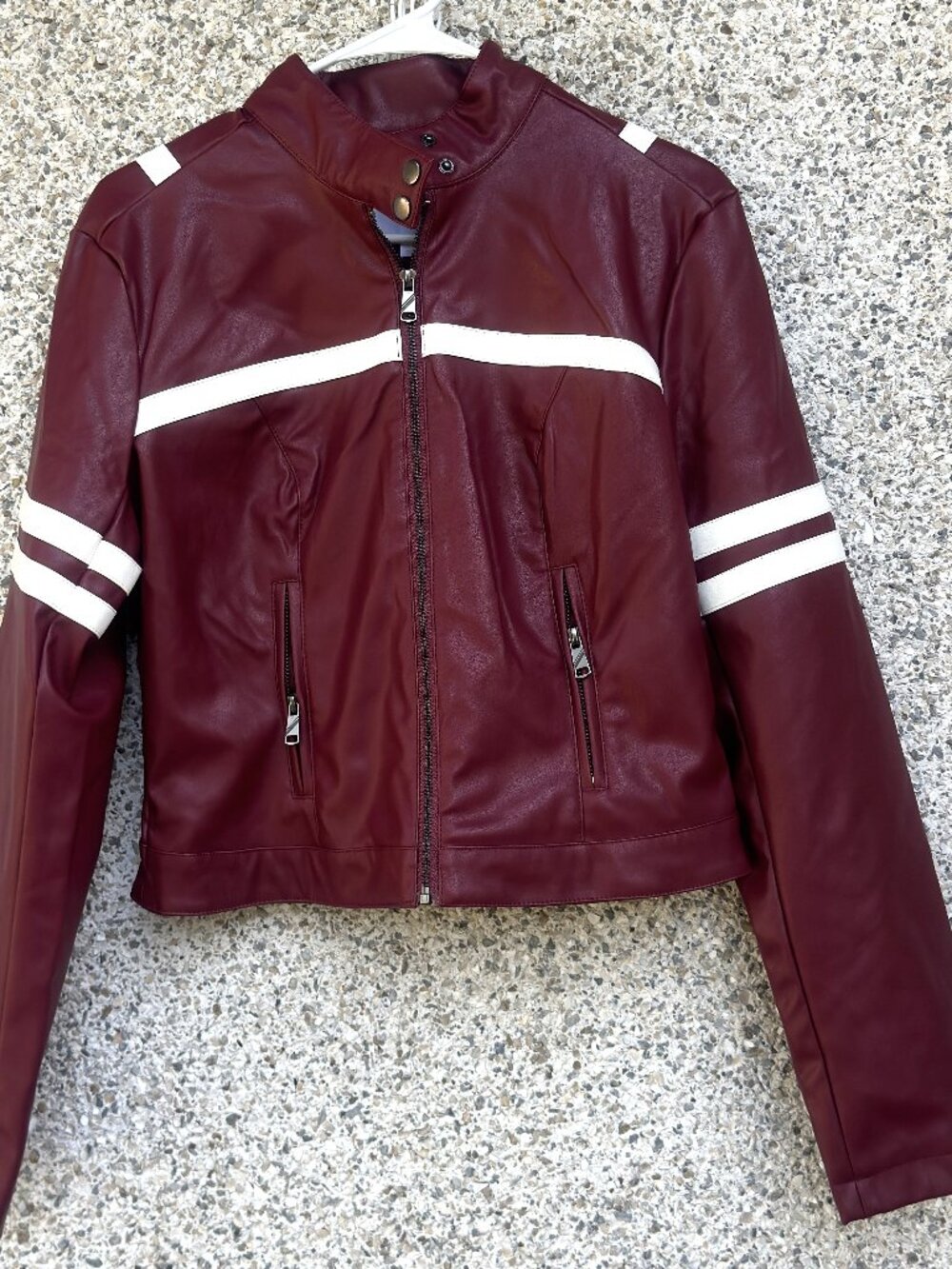 Riley & James Women's Burgundy Faux Leather Racer Biker Jacket NWT Size S